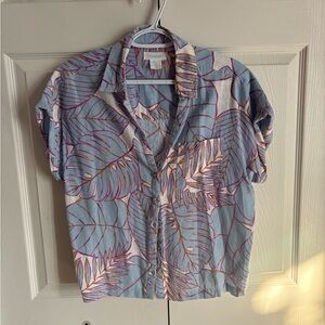 Cynthia Rowley Blue and Purple Leaf Print Shirt